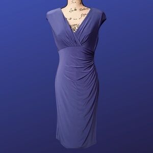 LAUREN RALPH LAUREN Empire Ruched CAP SLEEVE Dress, PURPLE, Size 8, NWOT